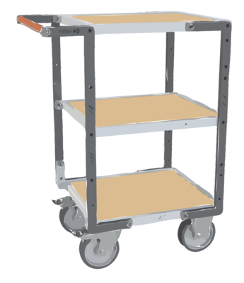 Servante FIMM flat-pack 3 plateaux médium, 550 x 500 mm, roues TPE, 400 kg