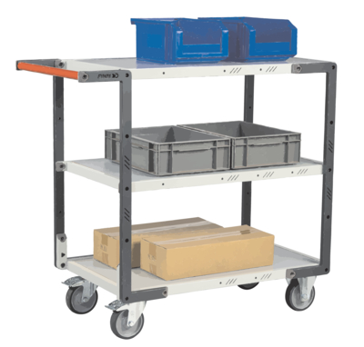 Servante FIMM flat-pack 3 plateaux mélaminé, 850 x 500 mm, roues TPE, 250 kg