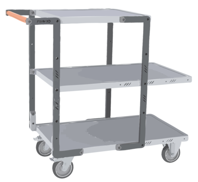 Servante FIMM flat-pack 3 plateaux mélaminé 2 plx 850 x 500 mm et 1 pl. 550 x 500 mm roues TPE 250kg