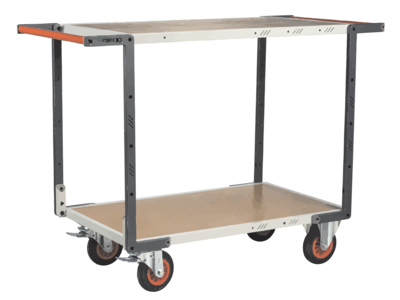 Servante FIMM flat-pack 2 plateaux médium double poignées 850 x 500 mm roues caoutchouc 400 kg