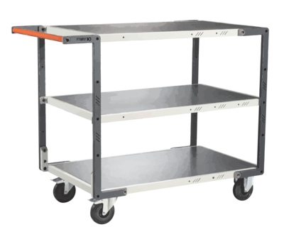 Servante FIMM flat-pack 3 plateaux tôle, 850 x 500 mm, roues caoutchouc, 250 kg