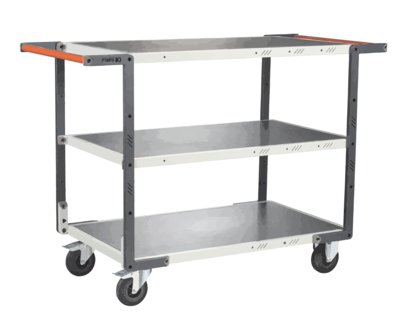 Servante FIMM flat-pack 3 plateaux tôle double poignées 850 x 500 mm roues caoutchouc 250 kg