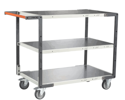 Servante FIMM flat-pack 3 plateaux tôle, 850 x 500 mm, roues TPE, 250 kg