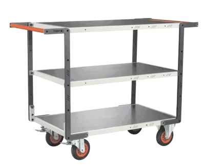 Servante FIMM flat-pack 3 plateaux tôle double poignées 850 x 500 mm roues caoutchouc 400 kg