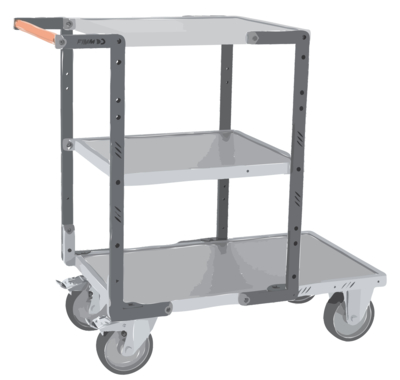 Servante FIMM flat-pack 3 plx tôle 1 plateau 850 x 500 mm et 2 plx 550 x 500 mm roues TPE 400 kg