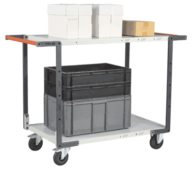 Servante FIMM flat-pack 2 pl.x mélaminé double poignées 1000 x 600 mm roues caoutchouc 250 kg