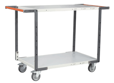 Servante FIMM flat-pack 2 plateaux mélaminé double poignées 1000 x 600 mm roues TPE 250 kg