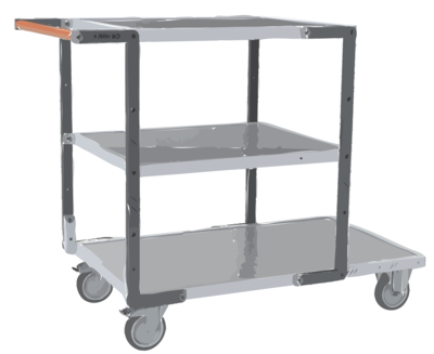 Servante FIMM flat-pack 3 plx tôle 1 pl 1000 x 600 mm et 2 plx 700 x 600 mm roues TPE 250 kg