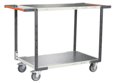 Servante FIMM flat-pack 2 plateaux tôle double poignées 1000 x 600 mm roues TPE 250 kg