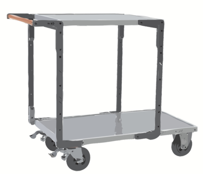 Servante FIMM flat-pack 2 plx tôle 1 pl. 1000 x 600 mm et 1 pl. 700 x 600 mm roues caoutchouc 400 kg