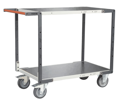Servante FIMM flat-pack 2 plateaux tôle, 1000 x 600 mm, roues TPE, 400 kg