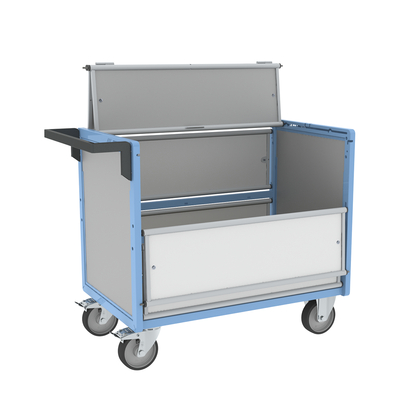 Chariot conteneur PP alvéolaire avec toit FIMM, 1000 x 600 mm, 500 kg