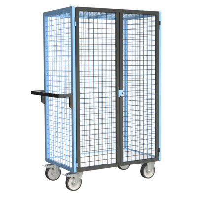 Servante grillagée 4 côtés, verrouillable, plateau bois, 1000 x 600 mm, 500 kg