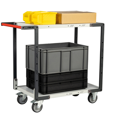 Servante montée 2 plateaux mélaminé, 850 x 500 mm, roues TPE, 250 kg