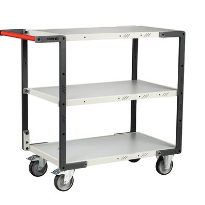 Servante montée 3 plateaux mélaminé, 850 x 500 mm, roues TPE, 250 kg