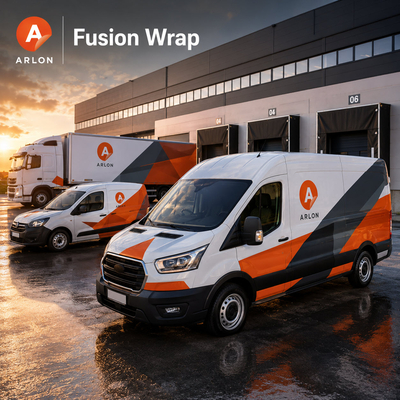 Arlon Fusion Wrap - Film polymère 60 µm, FLITE Technology, repositionnable, Eco-Solvant/Solvant/UV/Latex. 7 ans extérieur. Covering véhicules courbes simples.
