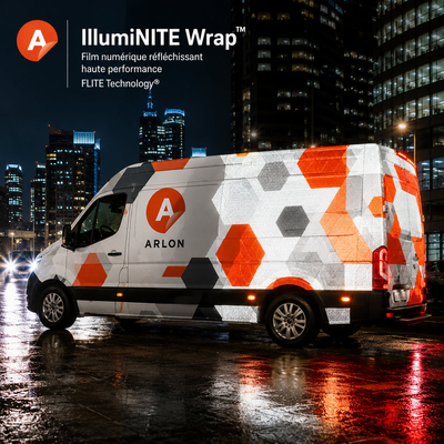 Arlon IllumiNITE Wrap - Film vinyle réfléchissant 125 µm, FLITE Technology, ISO 7591/ASTM-D 4956, Solvant/UV/Latex. 7 ans extérieur. Covering véhicule et marquage. Antalis