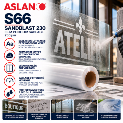 Aslan S66 Sandblast 230 - Film pochoir de 230 µm pour le sablage du verre et de la pierre