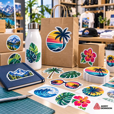 Collection de stickers et étiquettes adhésives découpés en vinyle Avery Dennison 500 EF pour packaging et objets
