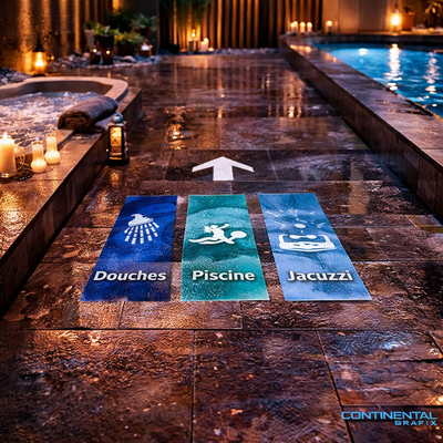 CatWalk – Film de sol antidérapant R10 imprimable sans lamination, idéal pour marquage intérieur et surfaces humides.