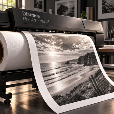 Tirage d'art grand format sortant d'un traceur avec papier Diatrace Fine Art Textured