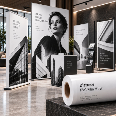 Film synthétique imprimable pour rollup Diatrace PVC Film M1 W : présentoirs et kakémonos de stand d'exposition