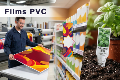 Films PVC mats, brillants, cristal ou anti-reflet, résistants et adaptés à la signalétique et aux applications durables.