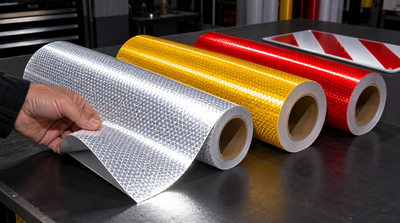 Rouleaux de film rétroréfléchissant microprismatique argent, jaune et rouge pour signalisation routière et sécurité