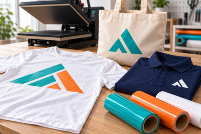 Personnalisation de T-shirt, polo et tote bag avec film de transfert textile thermocollant et presse à chaud