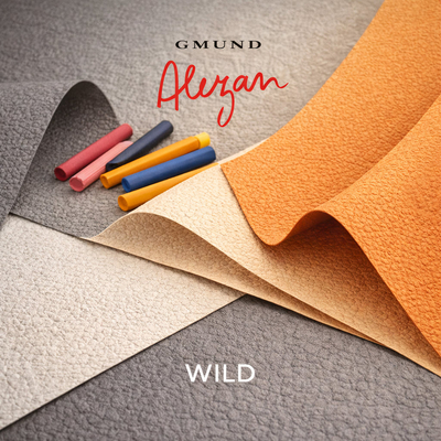 Gmund Alezan Wild – papier texturé gaufré au relief organique inspiré du cuir, pour impressions offset, finitions haut de gamme et supports premium.