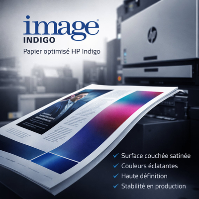 Image Indigo – Papier couché optimisé HP Indigo pour impressions numériques haute qualité et couleurs éclatantes.