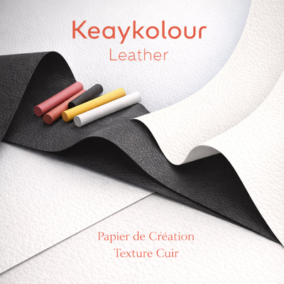 Keaykolour Leather – Papier de création texturé effet cuir pour projets créatifs et packaging, disponible en blanc et noir, 340 g/m².