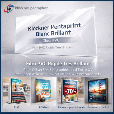 Klockner Pentaprint Blanc Brillant – Film PVC rigide brillant pour PLV, cartes et signalétique professionnelle.