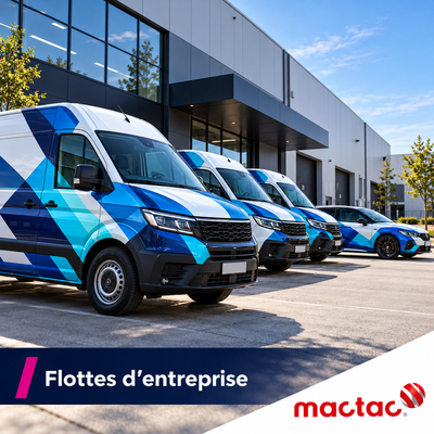 Flotte de fourgons utilitaires et voitures professionnelles habillées en vinyle adhésif Mactac ColourWrap