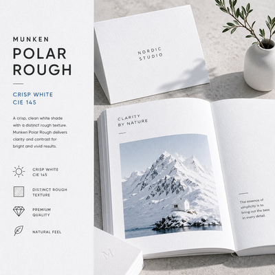Munken Polar Rough – Papier non couché rough Crisp White, Main élevée 1.4 touché brut . Antalis France