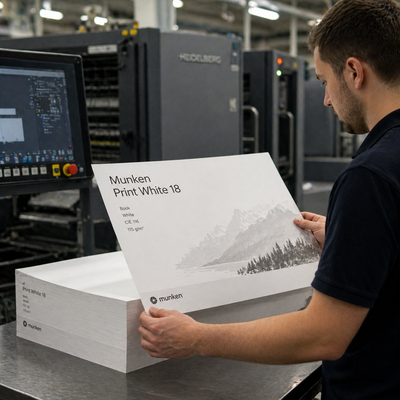 Munken Print White – Papier livre premium blanc, bulk jusqu’à 2.0, haute lisibilité et compatible offset & inkjet haute vitesse.