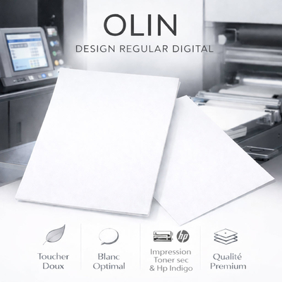 Olin Design Regular Digital – Papier offset premium optimisé pour l’impression numérique toner sec et Hp Indigo, surface lisse et rendu précis