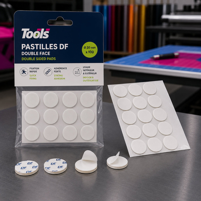 Tools Pastilles DF sont des pastilles adhésives double face destinées aux applications de fixation et de montage