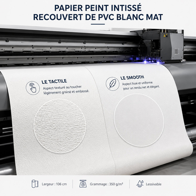 Papier peint intissé Digimura PVC blanc mat – finitions tactile et smooth 106 cm 350g/m² – Antalis France