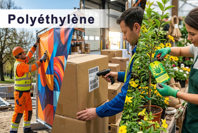 Polyéthylène – Films synthétiques résistants à l’eau et aux déchirures, idéals pour signalétique et documents durables.