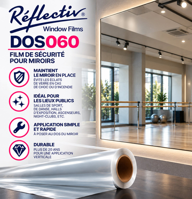 Rouleau de film de sécurité pour miroirs Reflectiv DOS 060 dans une salle de sport et de danse