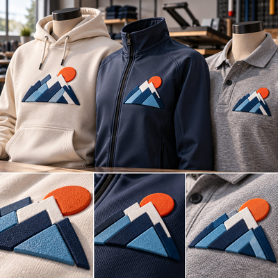 Détail du relief 3D et de l'épaisseur du flex Siser Brick 600 sur hoodie, veste softshell et polo