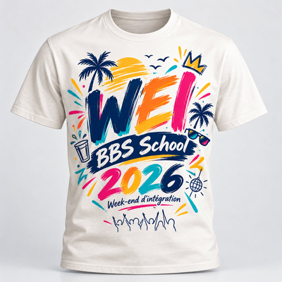 T-shirt blanc personnalisé WEI BBS School 2026 week-end d'intégration avec le flex thermique imprimable Siser HI-5 Print