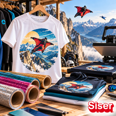 T-shirt blanc et sweat personnalisés avec illustration wingsuit en flex anti-migration Siser EasyWeed Subliblock