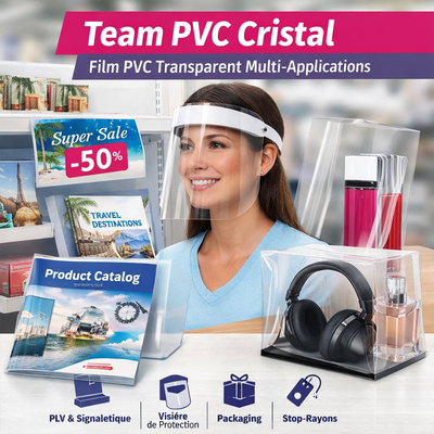 Team PVC Cristal – Film PVC transparent haute clarté, résistant et adapté à la signalétique et aux applications durables.