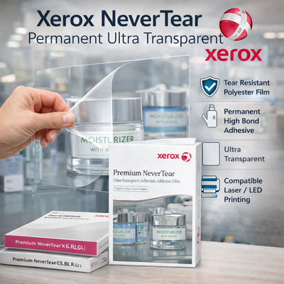 Xerox NeverTear Permanent Ultra Transparent – Film polyester indéchirable, adhésif permanent et effet no-label look.