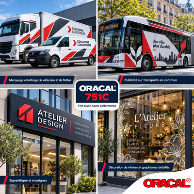 Marquage publicitaire haute durabilité sur camion, utilitaire et bus de ville avec le vinyle coulé ORACAL 751C
