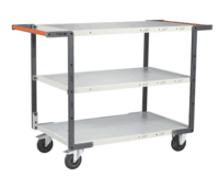 Servante FIMM flat-pack 3 plateaux mélaminé double poignées 850 x 500 mm roues caoutchouc 250 kg