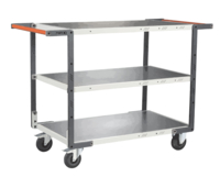 Servante FIMM flat-pack 3 plateaux tôle double poignées 850 x 500 mm roues caoutchouc 250 kg