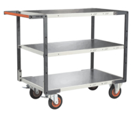 Servante FIMM flat-pack 3 plateaux tôle, 850 x 500 mm, roues caoutchouc, 400 kg